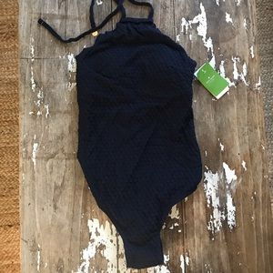 Kate Spade navy halter one-piece